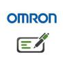Omron-Logo und Notizblock mit Stift