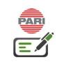 Pari-Logo und Notizblock mit Stift
